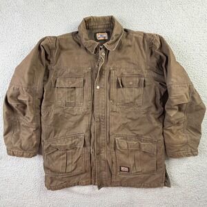 Big Smith Brown Duck Canvas Workwear Jacket Utility Pockets Chore Coat Mens L